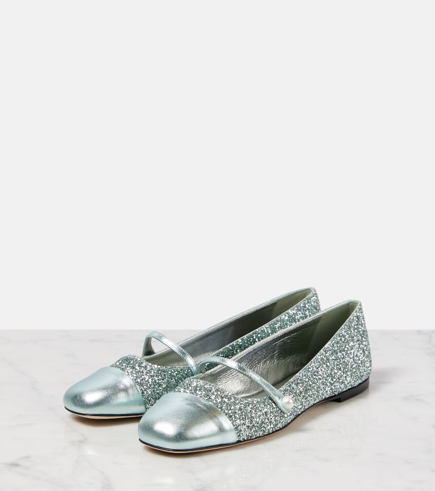 Jimmy Choo Elisa leather-trimmed glitter ballet flats