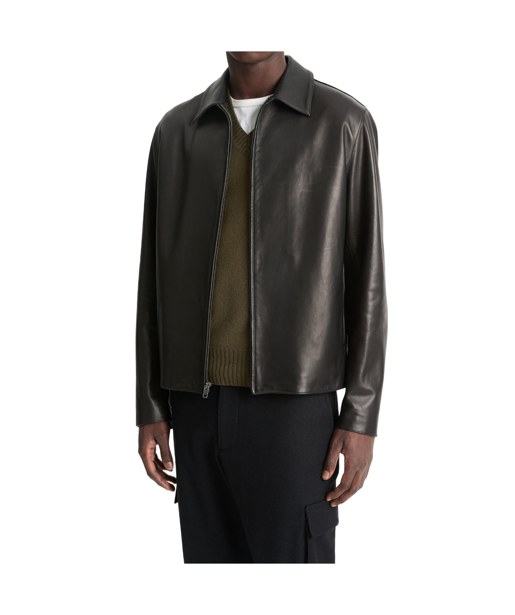 Leather jacket with zipper front