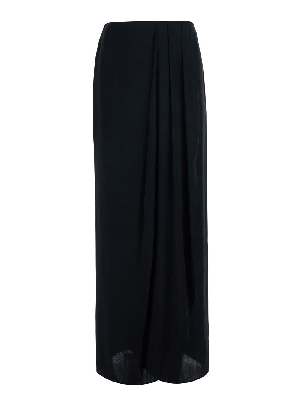 Silk-Acetate Midi Skirt — Black