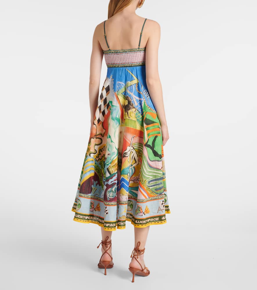 Alémais Lucky Pace printed linen midi dress