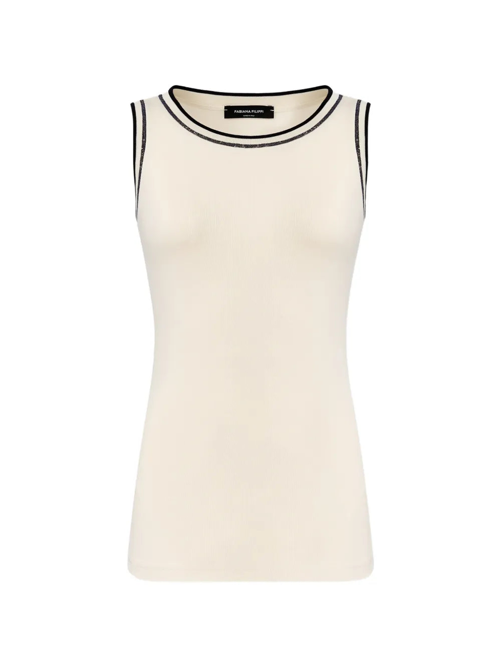 Contrast-Trim Knit Tank Top — Beige