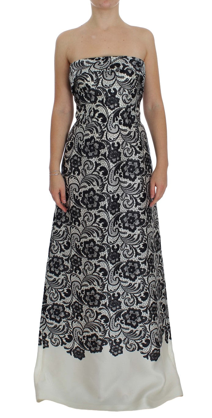 Floral Lace Silk Corset Maxi Dress — Black