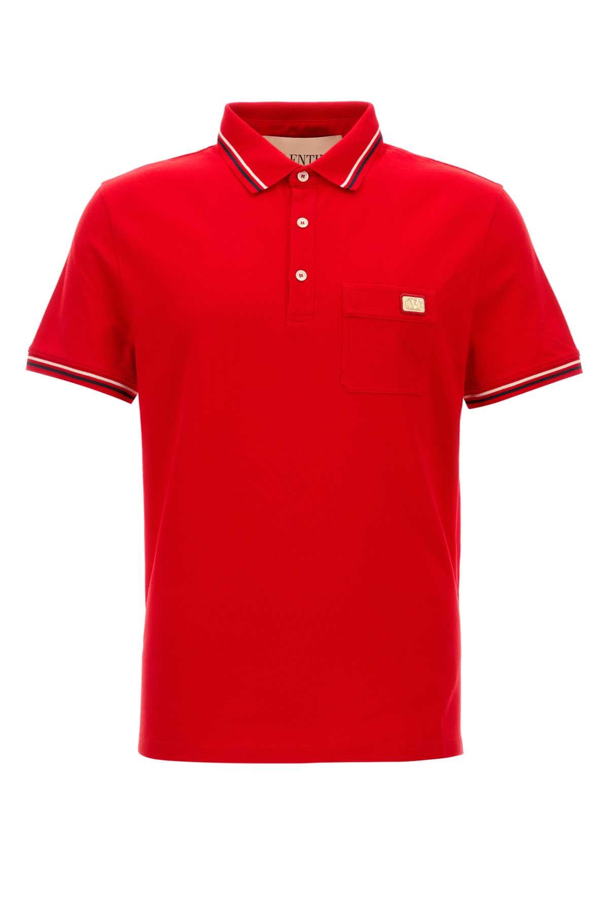 Striped Collar Polo Shirt — Red