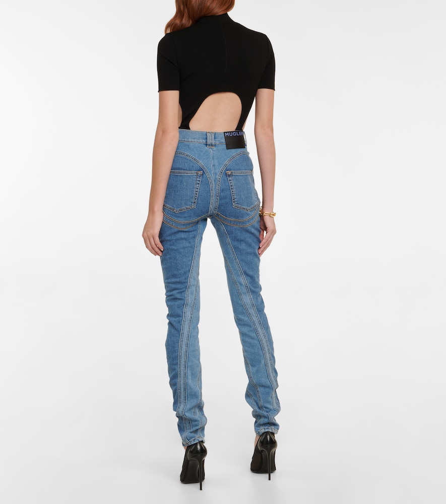 Seam-detail high-rise skinny jeans