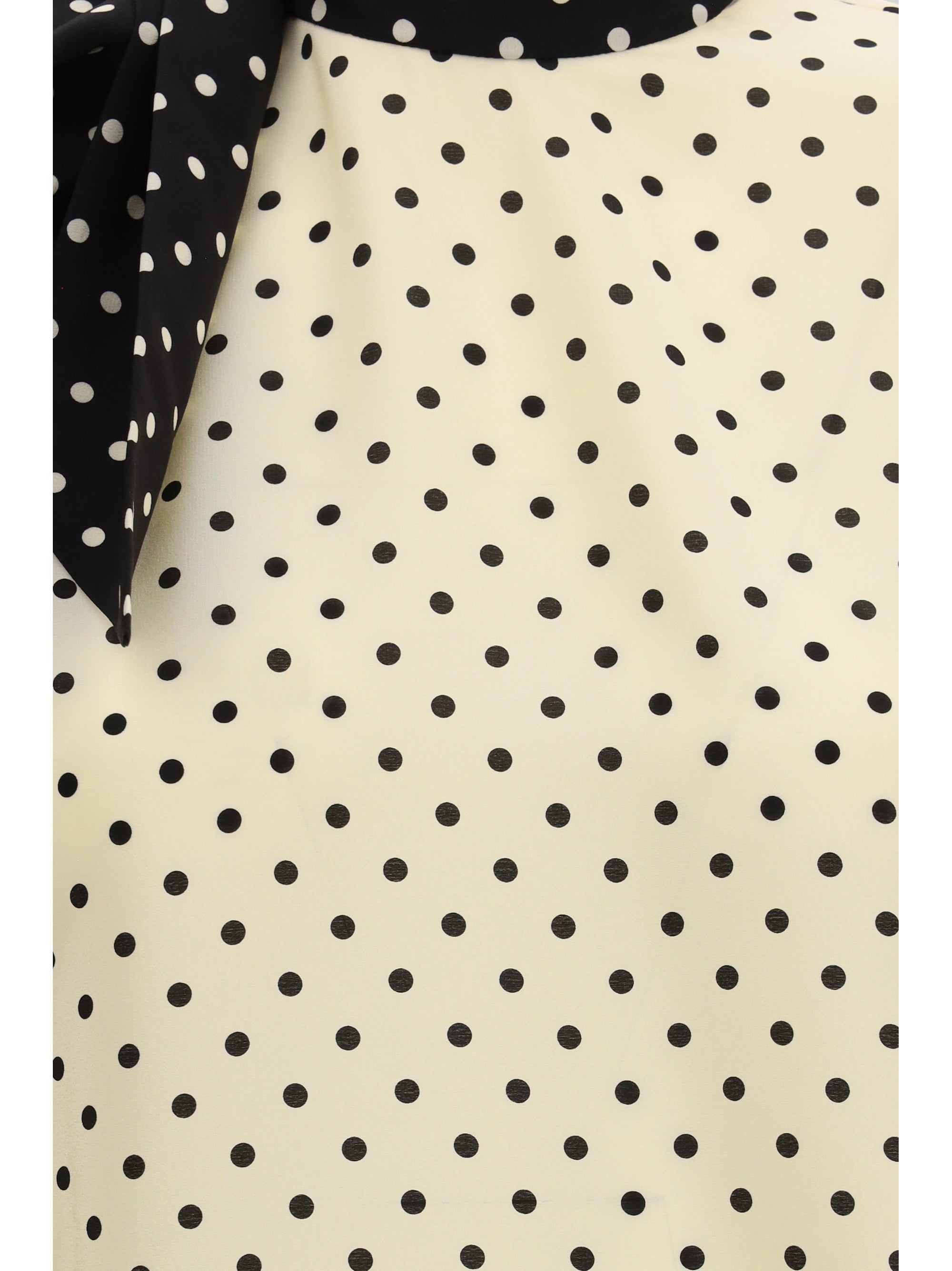 Polka Dot Silk with Side Bow Blouse — Beige