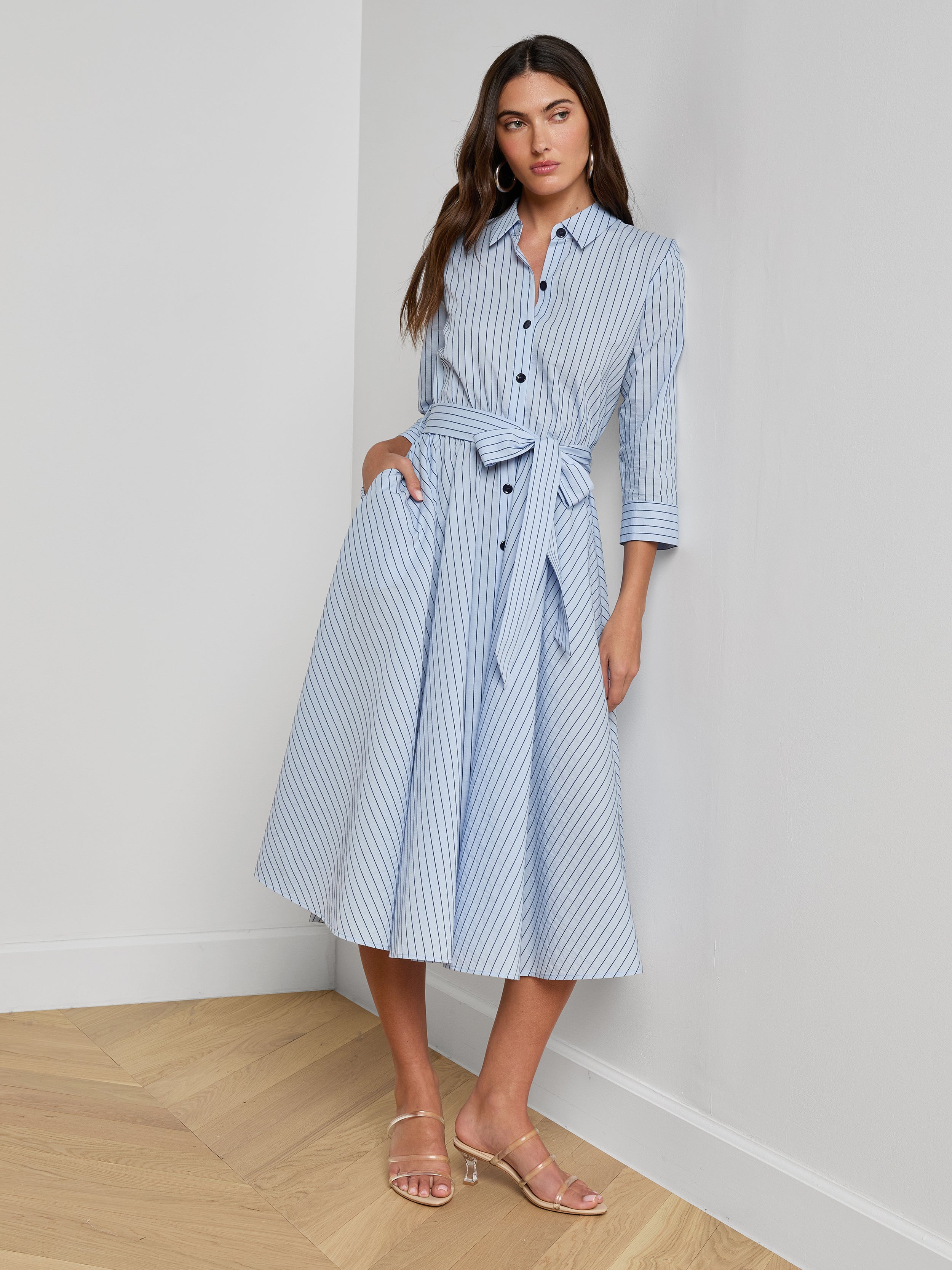Ralphie Midi Dress In Light Blue/dark Blue Stripe