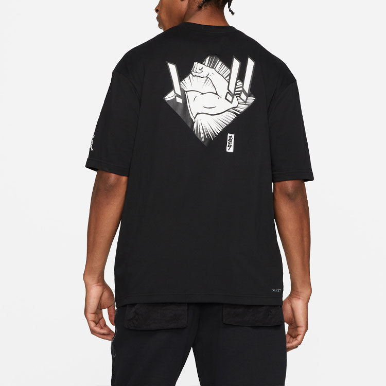 Men's Jordan Dri-FIT Zion Basketball Sports Printing Knit Round Neck Short Sleeve Black T-Shirt