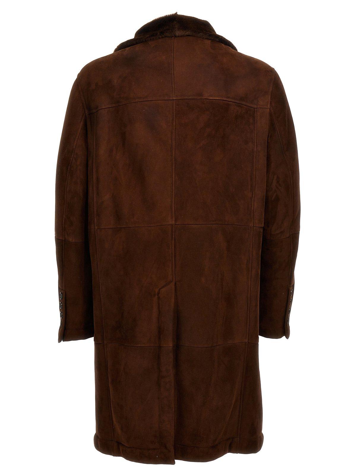 Double-breasted lambskin coat - Brown