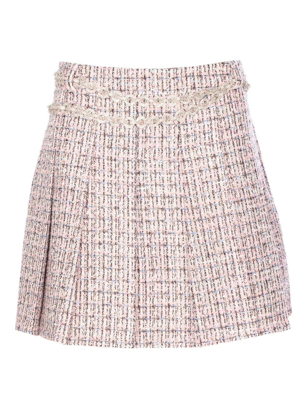Crystal-Embellished Tweed Skirt — Pink