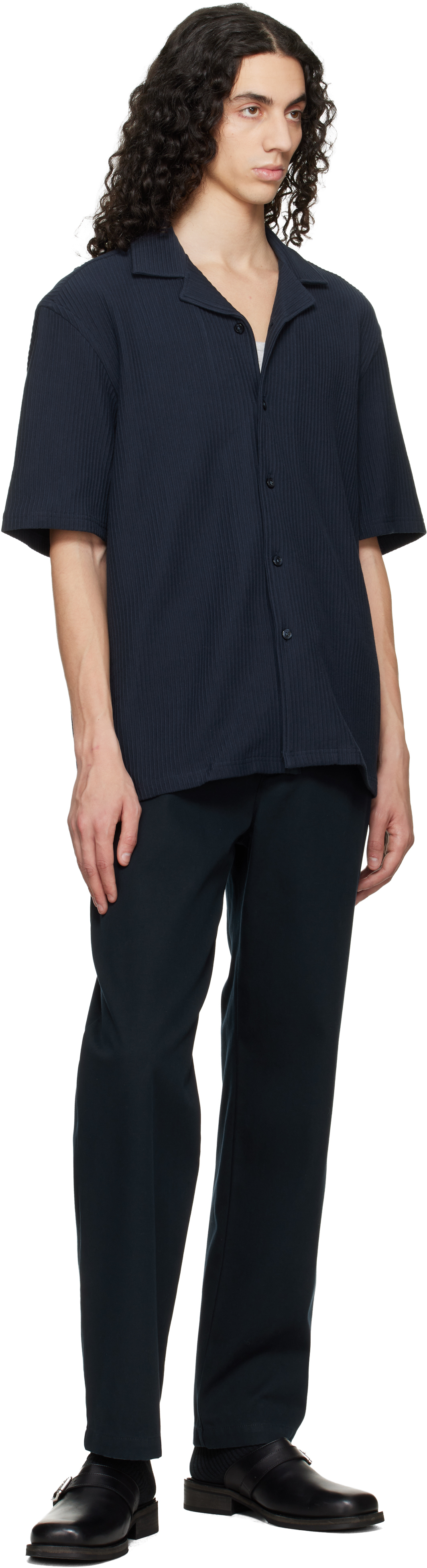 Navy Ribbed Cotton Shirt