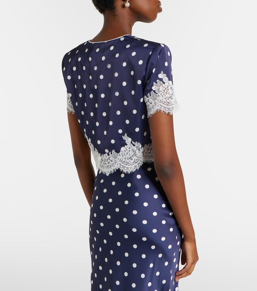 Lace-trimmed polka-dot satin crop top