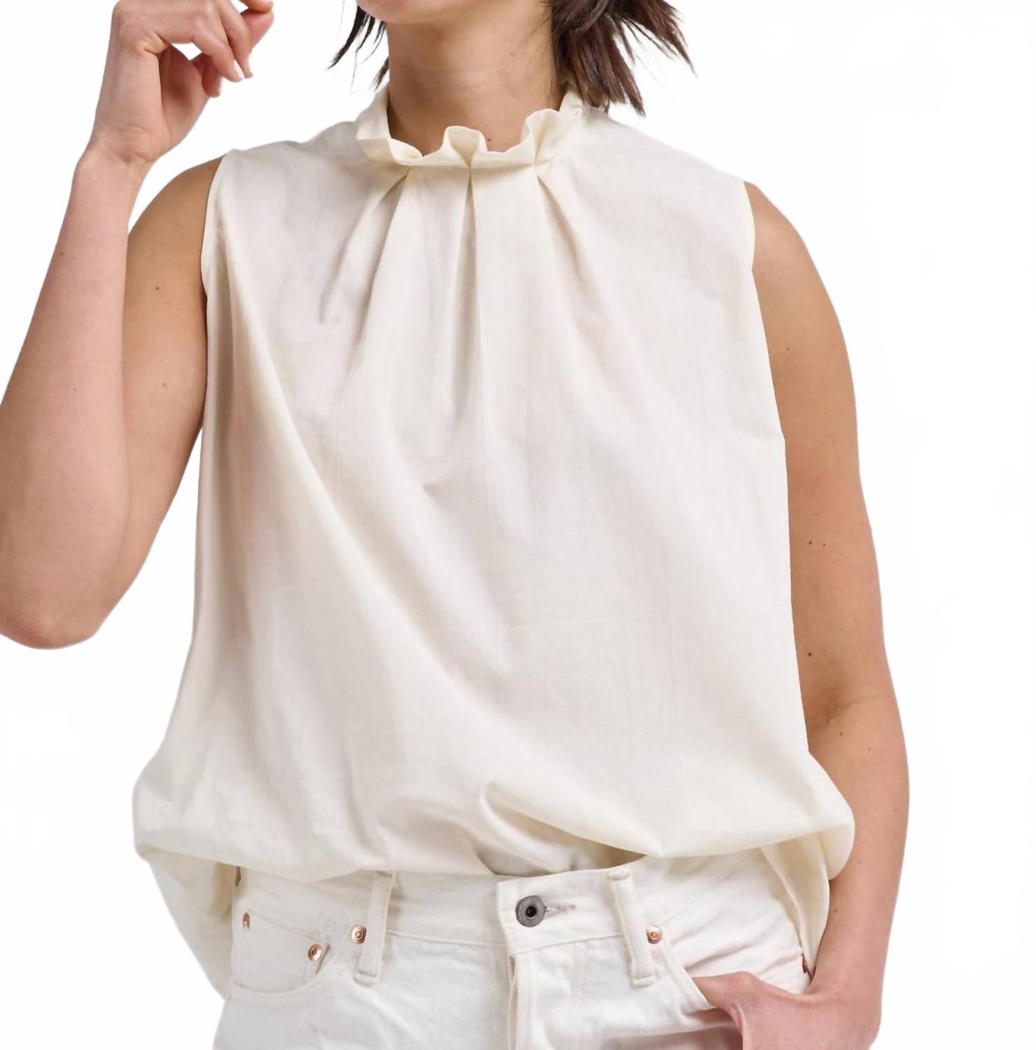 Sleeveless Tuck Collar Blouse In Cream