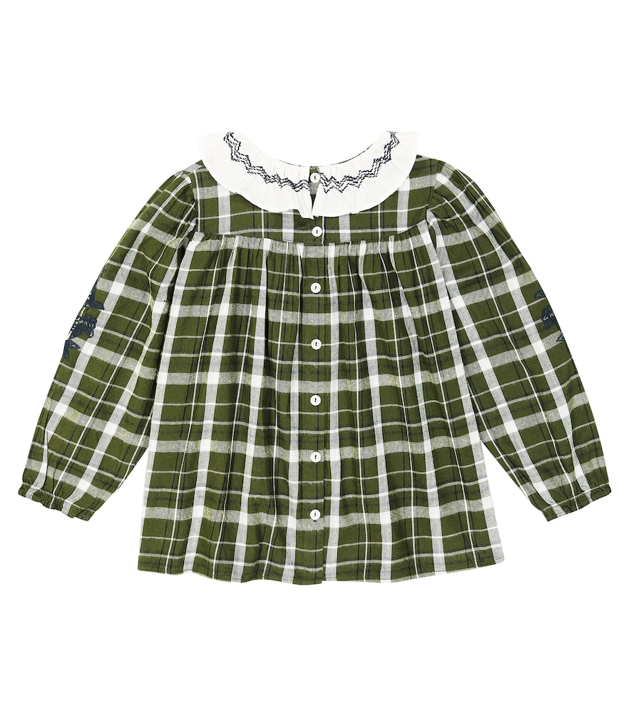 Checked cotton-blend top