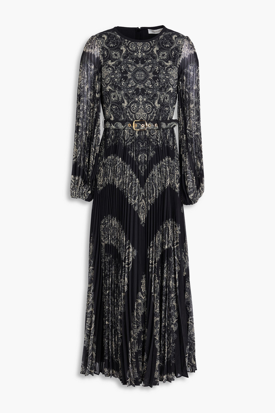 Belted printed crepe de chine midi dress - Black - 00