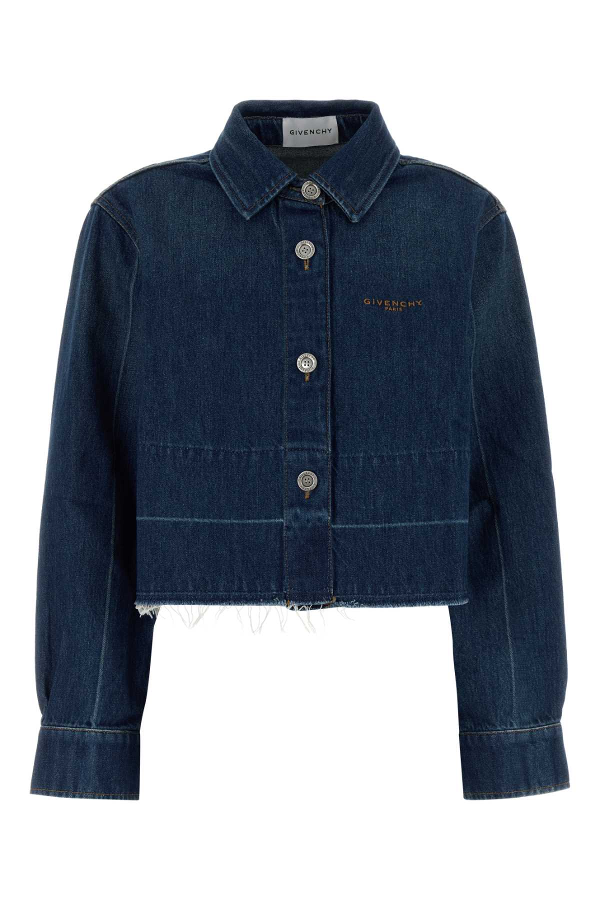 Logo-Embroidered Denim Shirt — Navy