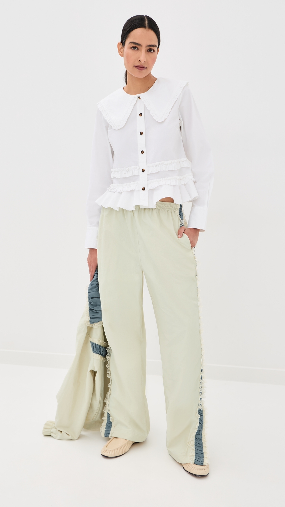 Wilbur Ruched Stripe Pants Ivory/Blue