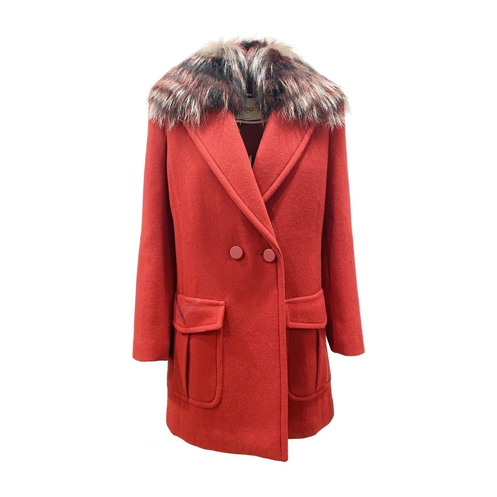 Virgin Wool with Removable Fur Collar Coat — Red