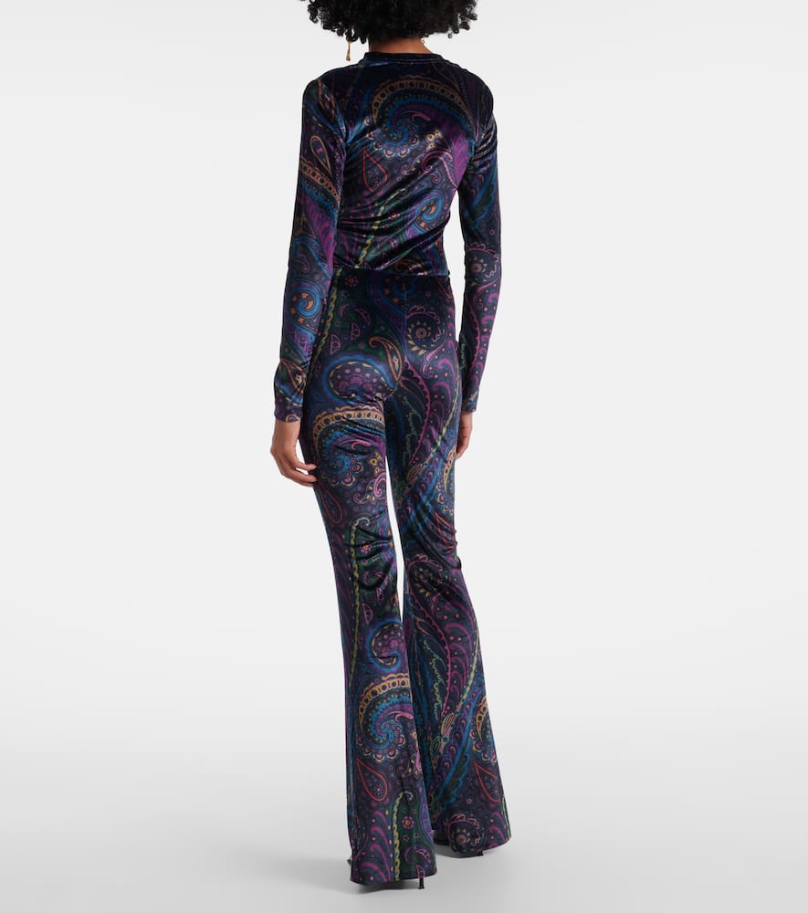 Printed high-rise velvet flared pants