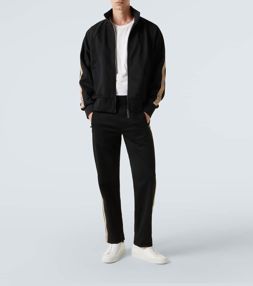 Check cotton-blend jersey track pants