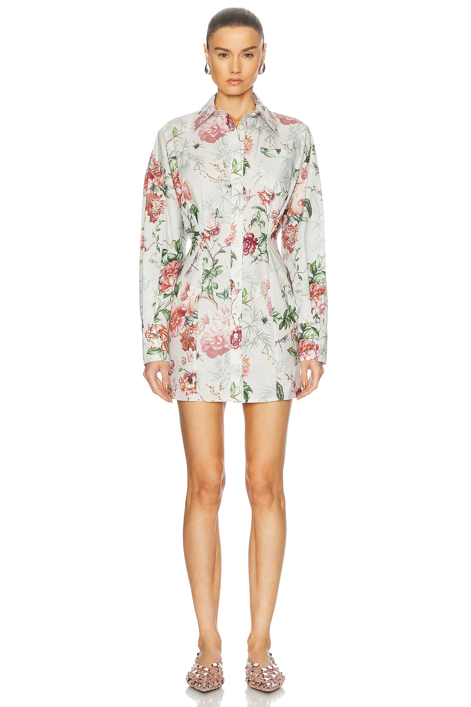 THE ATTICO Long Sleeve Mini Dress in Ivory - Ivory,Pink.  44 also in 36, 38