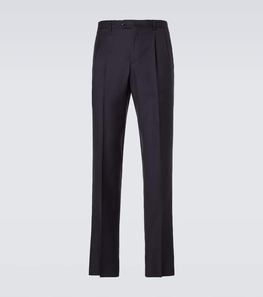 Pleated virgin wool straight pants