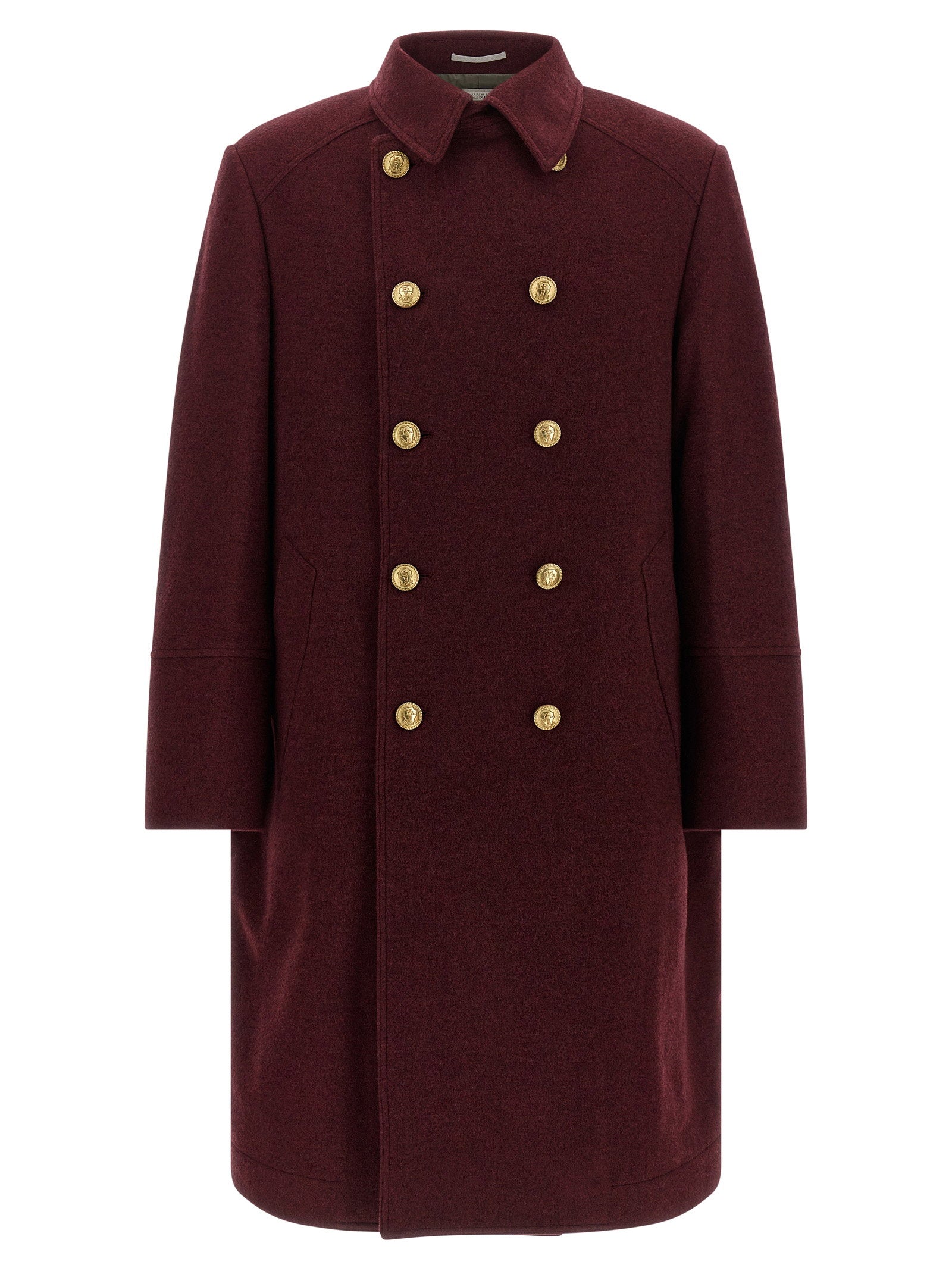 Double-Breasted Cashmere Coat — burgundy