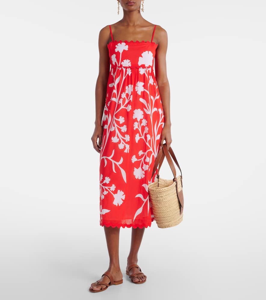 Printed scalloped cotton midi dress