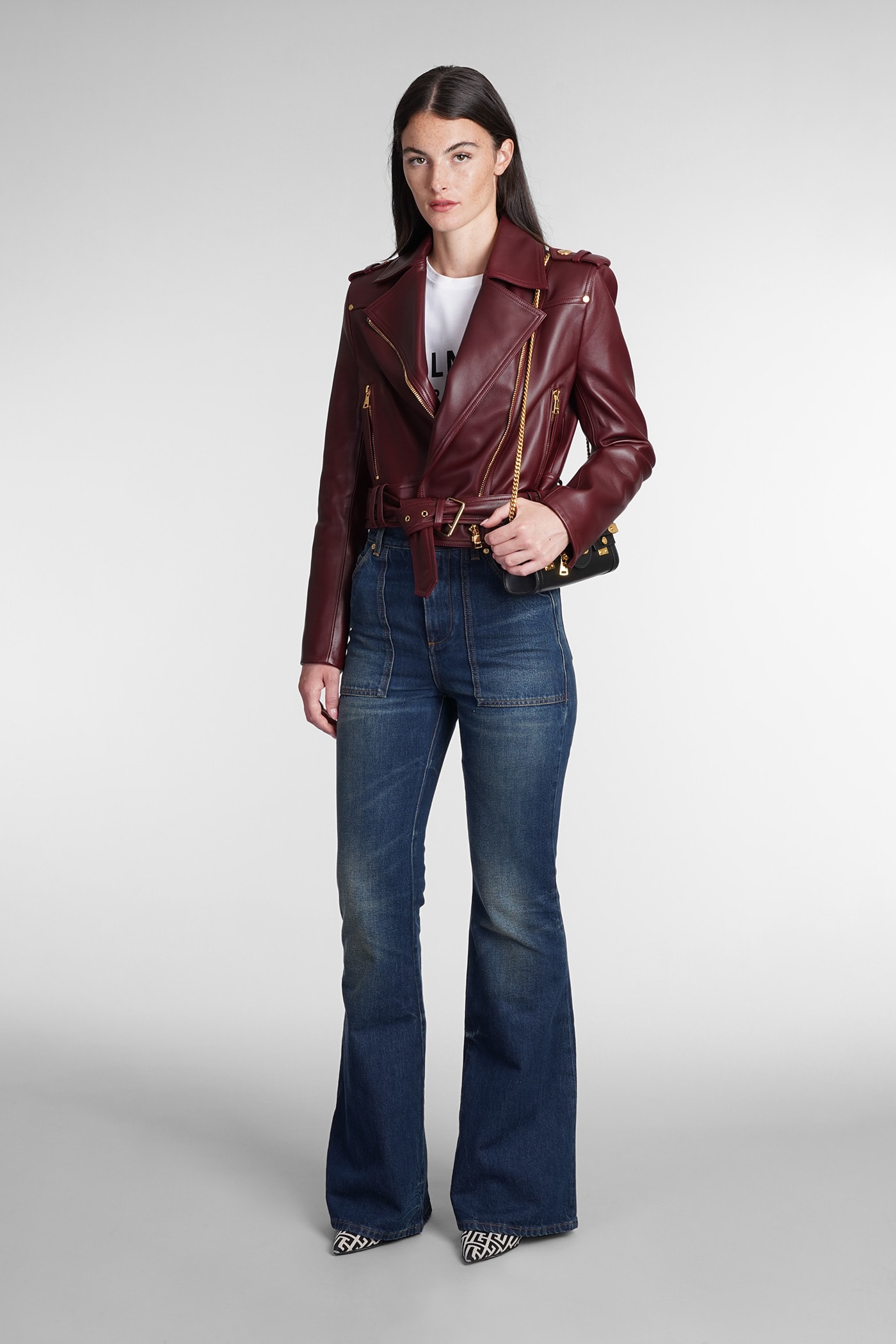 Leather Jacket In Bordeaux Leather