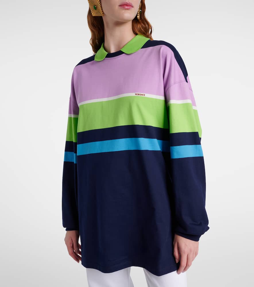 Striped cotton jersey polo sweater