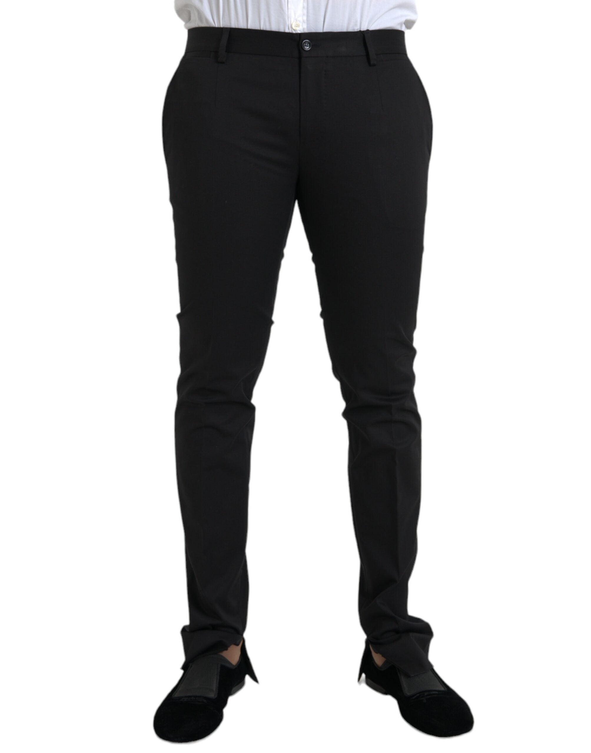 Cotton Stretch Slim Fit Trousers — Black