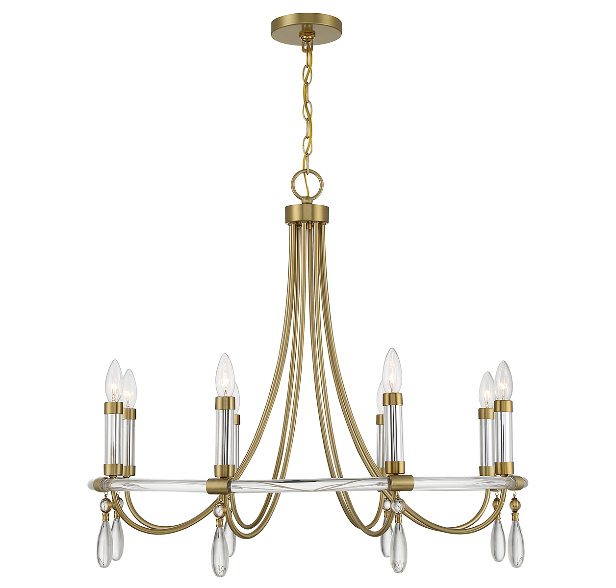 Warm Brass and Chrome Eight Light Chandelier from the Mayfair Collection