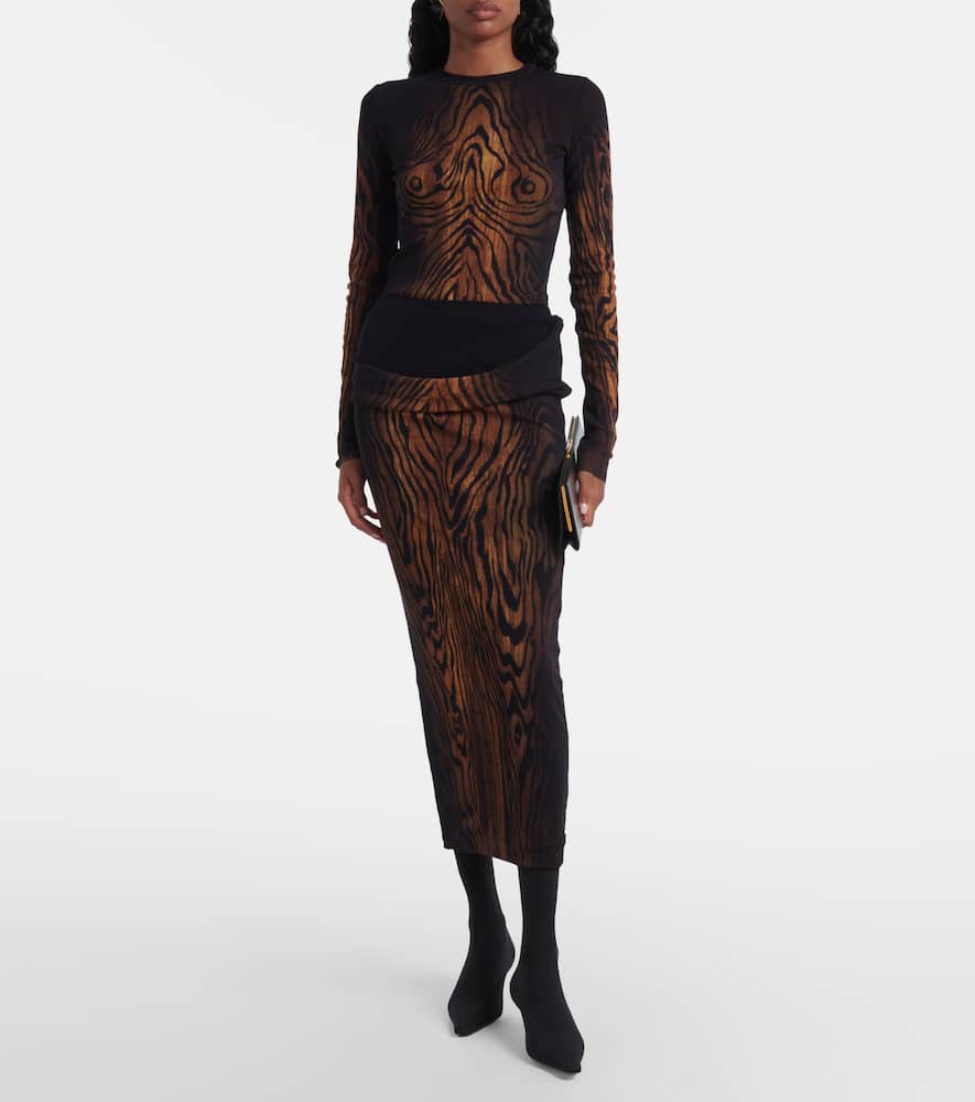 Wood trompe l'ail tulle top