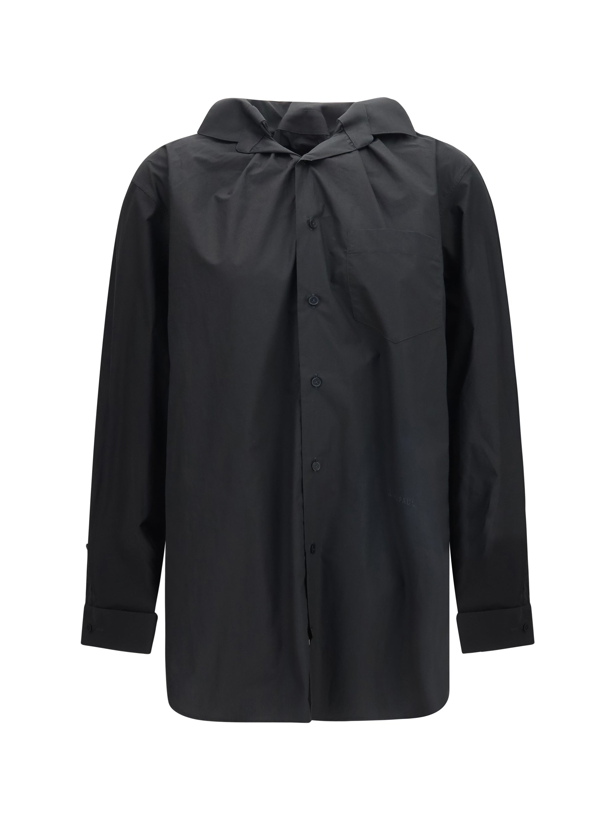 Elasticated Collar Cotton Shirt — Black
