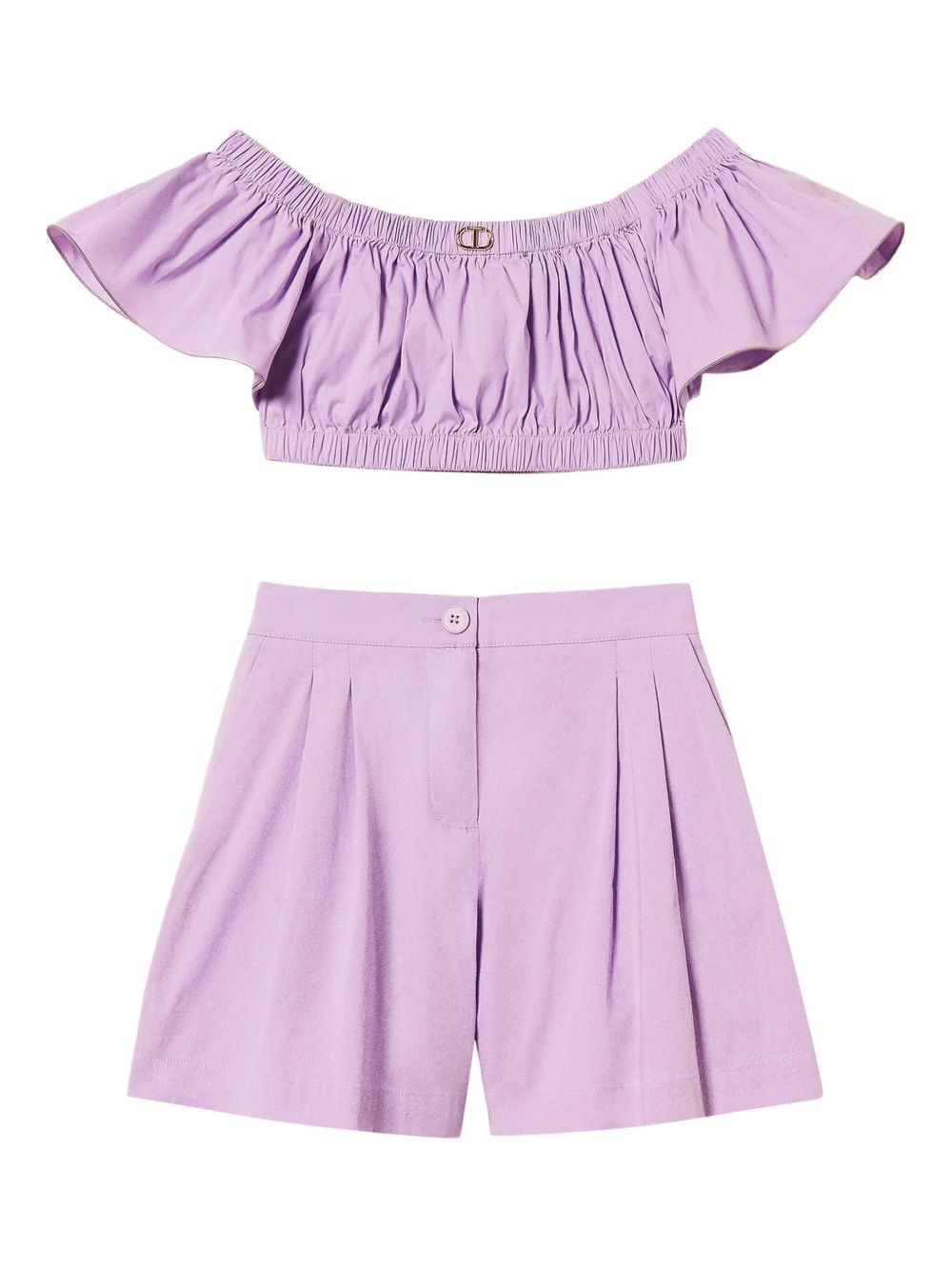 TWINSET Kids ruffled crop top and pleated shorts - Purple