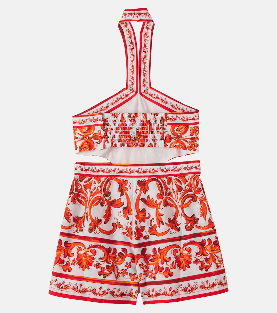 Printed halterneck cotton poplin playsuit