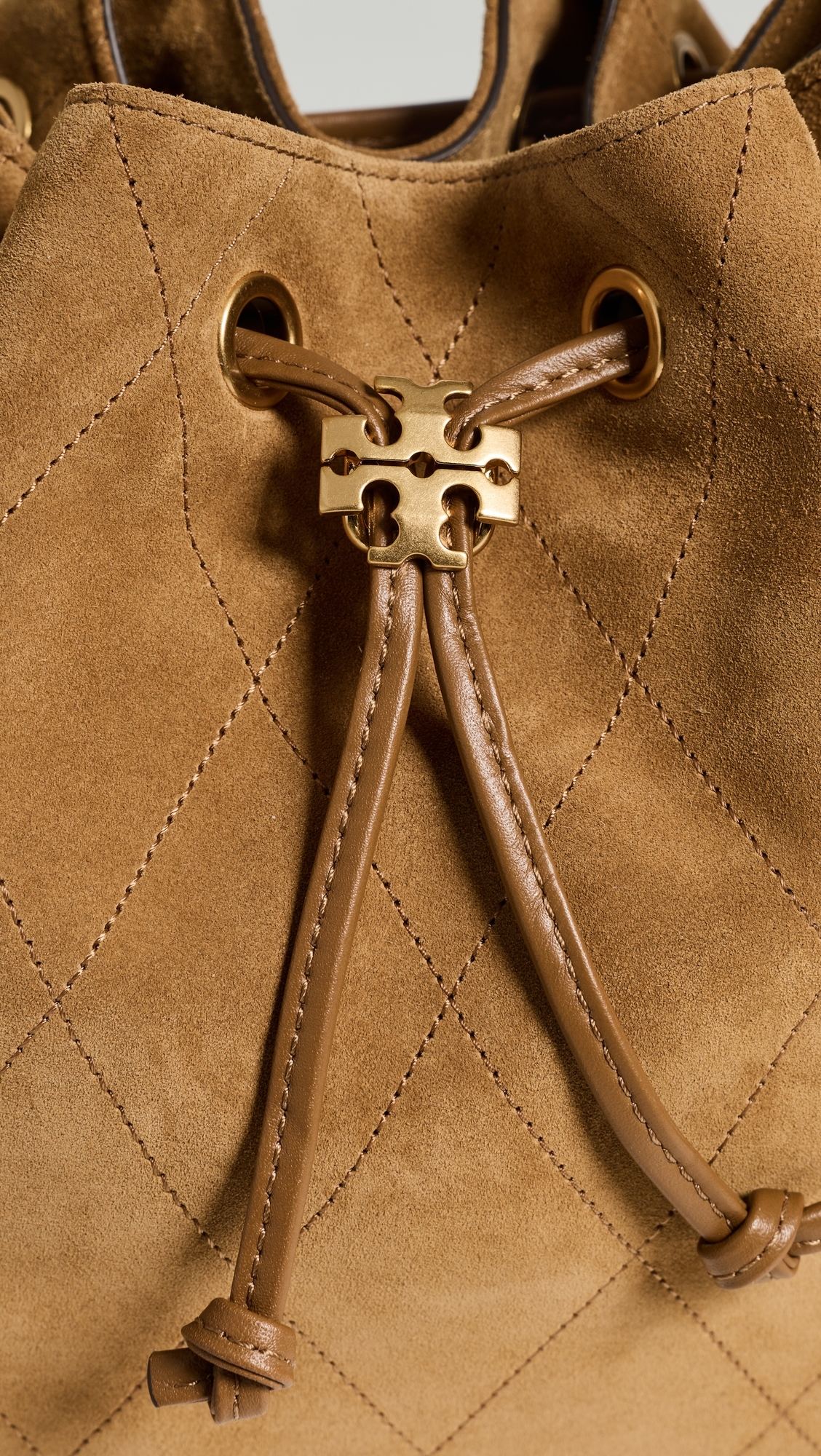Charlie Quilted Suede Drawstring Shoulder Bag Toffee One Size