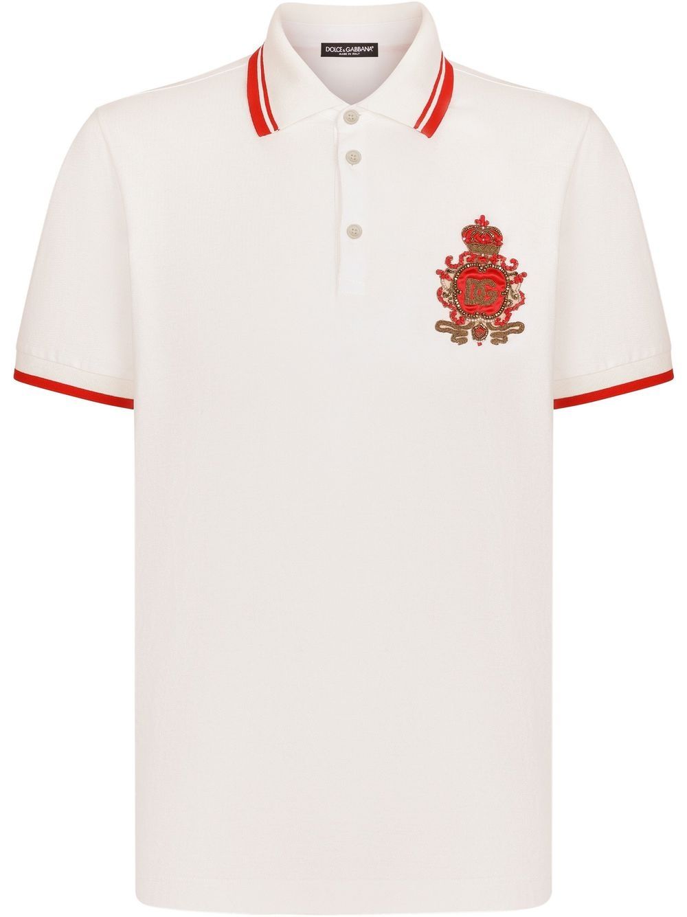 Logo-crest striped-border polo shirt - White
