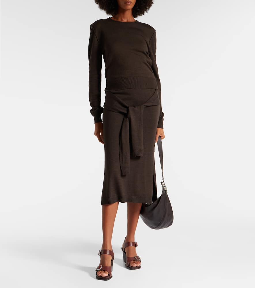 Trompe L'ail wool-blend midi skirt