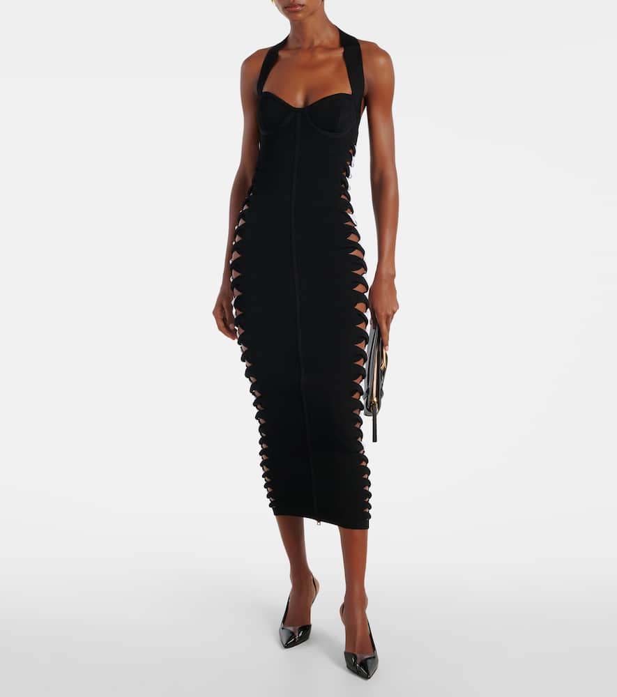 Cutout halterneck jersey midi dress