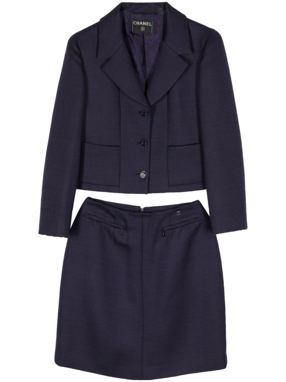 2001 striped wool-blend skirt suit - Purple