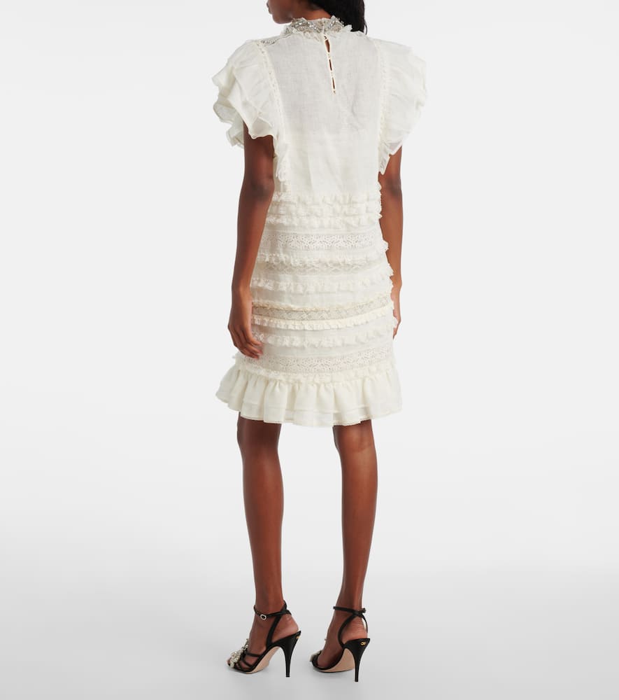 Ruffled lace and linen minidress