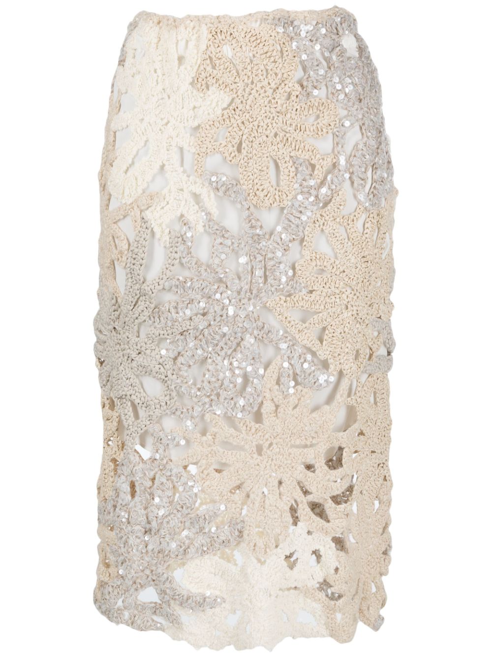 Embellished crochet-knit skirt - Neutrals