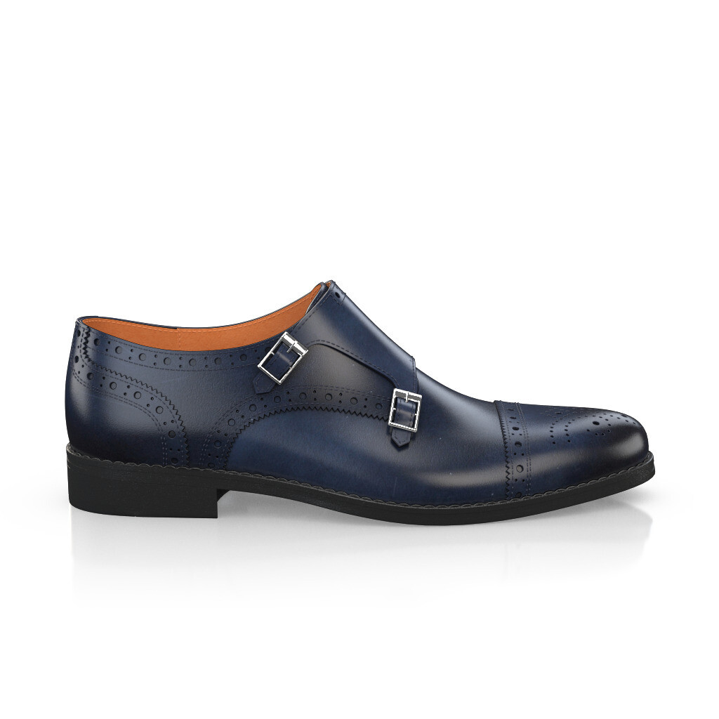 Men's Monk Straps / Buckle Shoes Handmade in Italy with Navy Blue Premium Leather - Custom Design - GIROTTI
