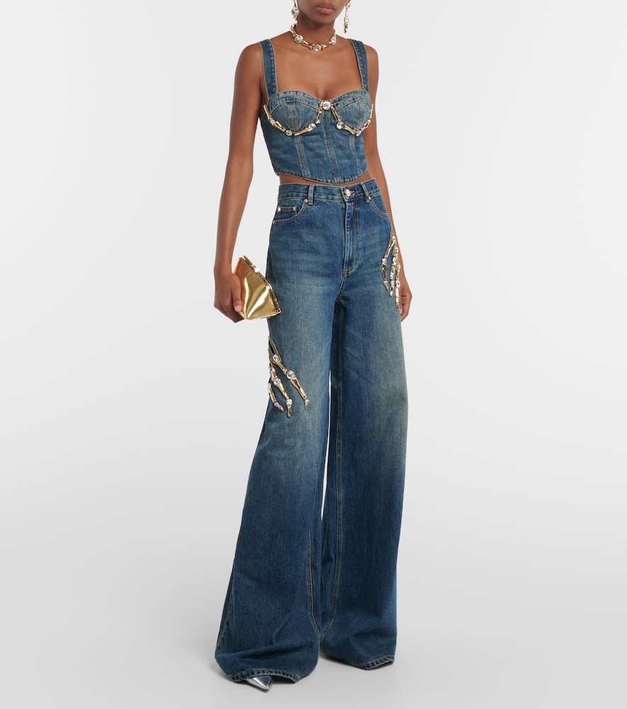 Area Embellished cutout denim jacket