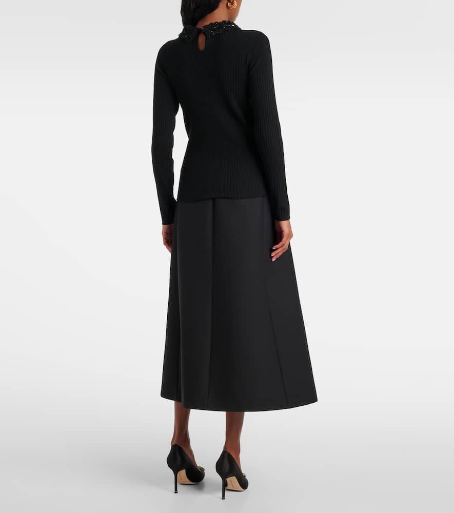 Embellished ribbed-knit wool top