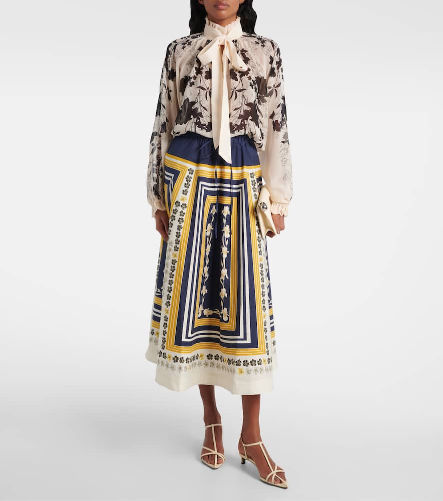 Printed cotton poplin midi skirt