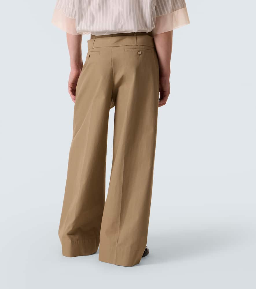Cotton-blend canvas wide-leg pants