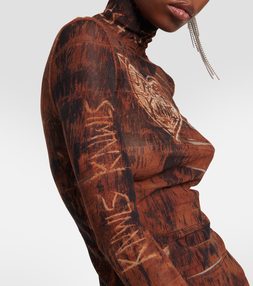 X KNWLS printed mesh high-neck top