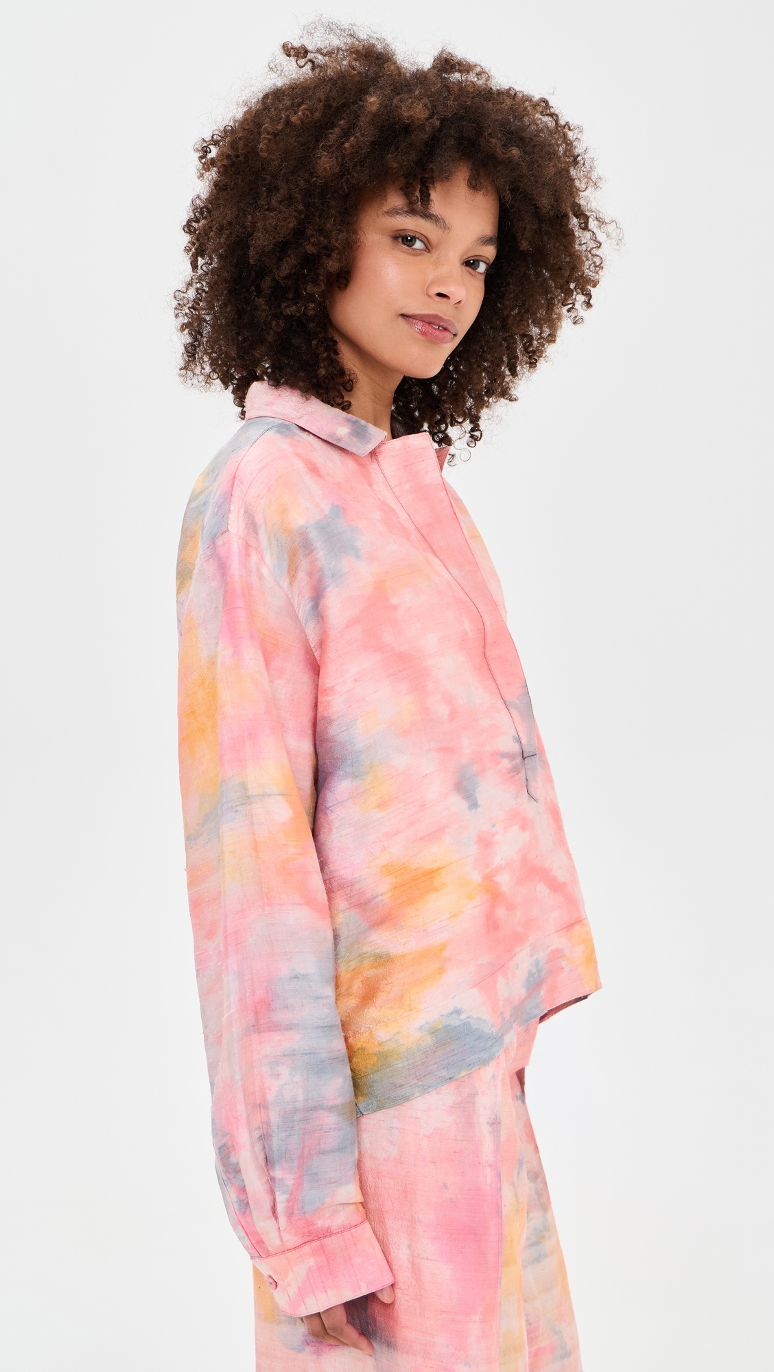 Mirasol Silk Dupioni Blouse Tropical Storm Hand Dye One Size