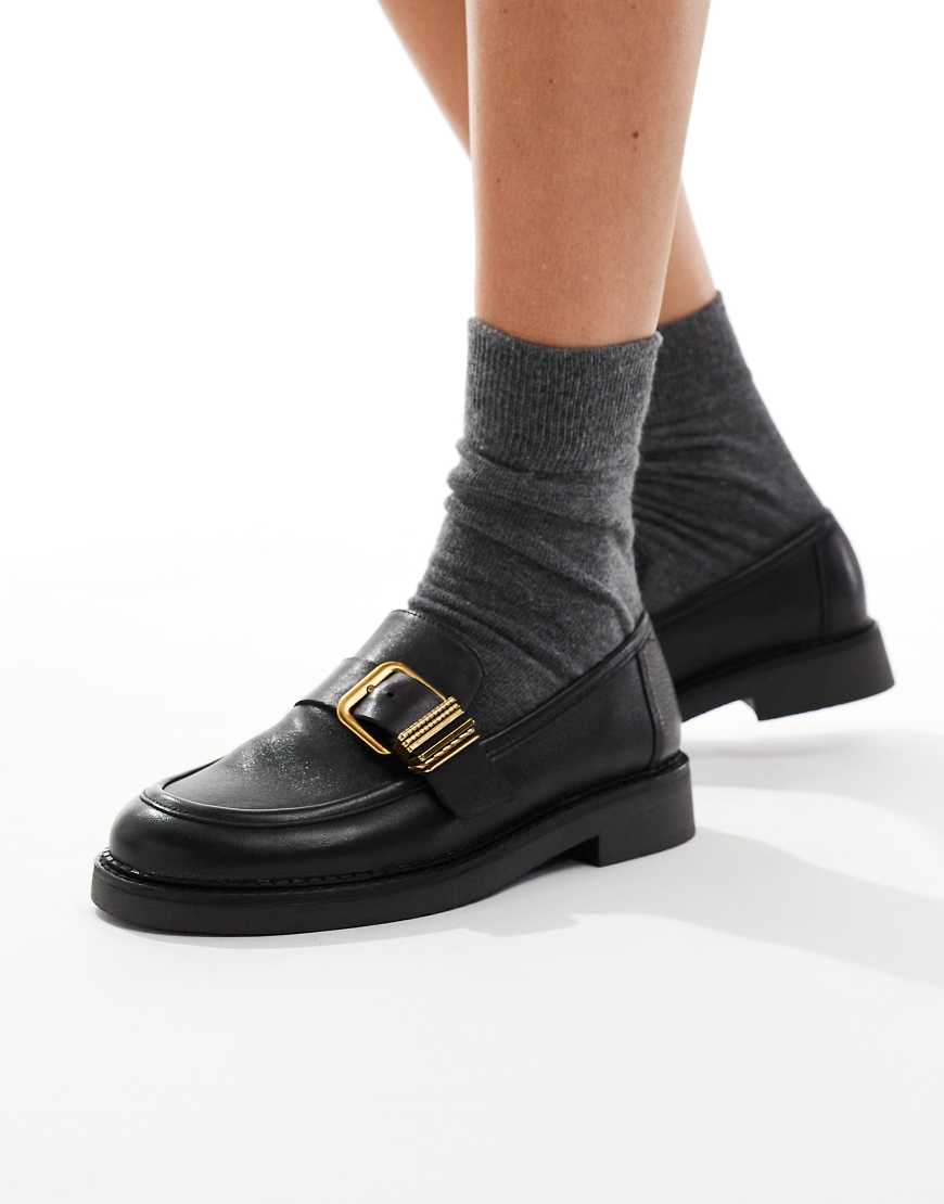 Kalya loafers with gold buckle detailing in black